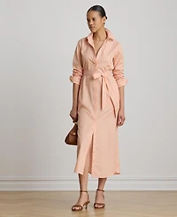 Lauren Ralph Women's Point Collar Striped End-On-End Shirt Dress