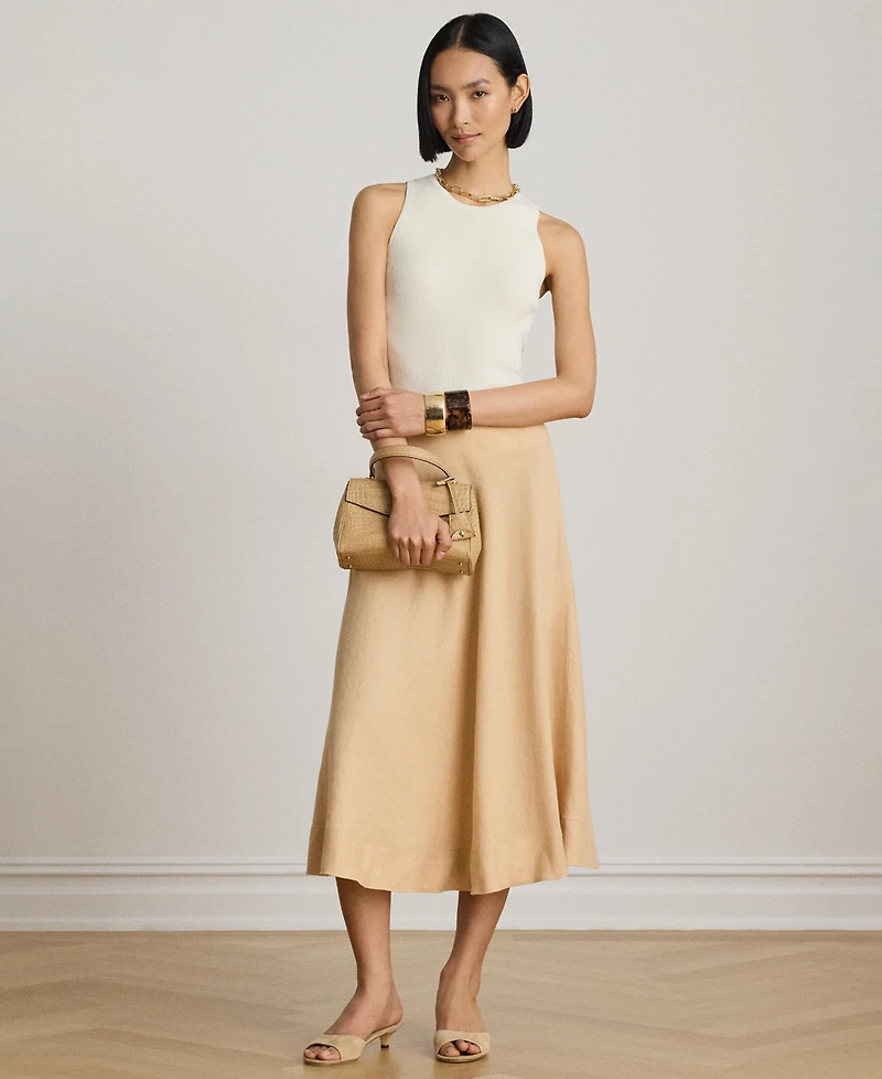Lauren Ralph Women's Linen A-Line Midi Skirt