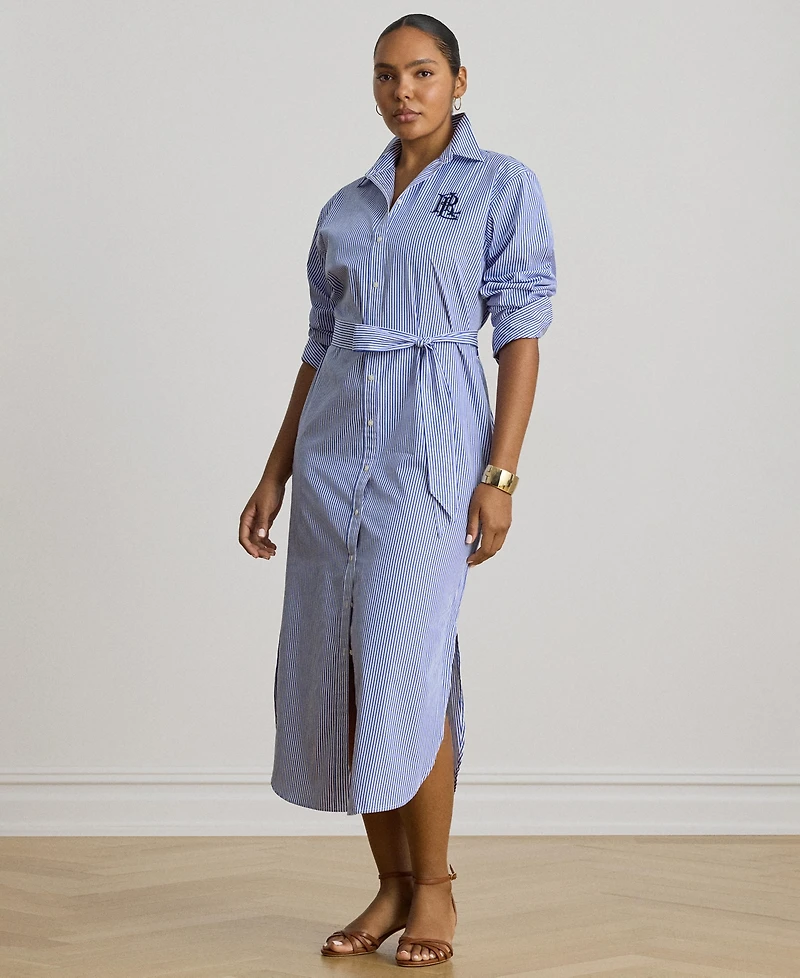 Lauren Ralph Women's Point Collar Striped Broadcloth Shirt Dress
