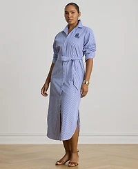 Lauren Ralph Women's Point Collar Striped Broadcloth Shirt Dress