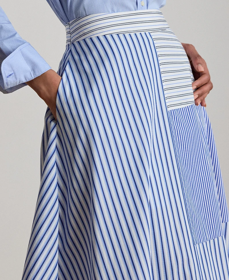 Lauren Ralph Women's Patchwork Striped Broadcloth Midi A-Line Skirt