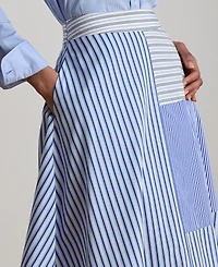 Lauren Ralph Women's Patchwork Striped Broadcloth Midi A-Line Skirt