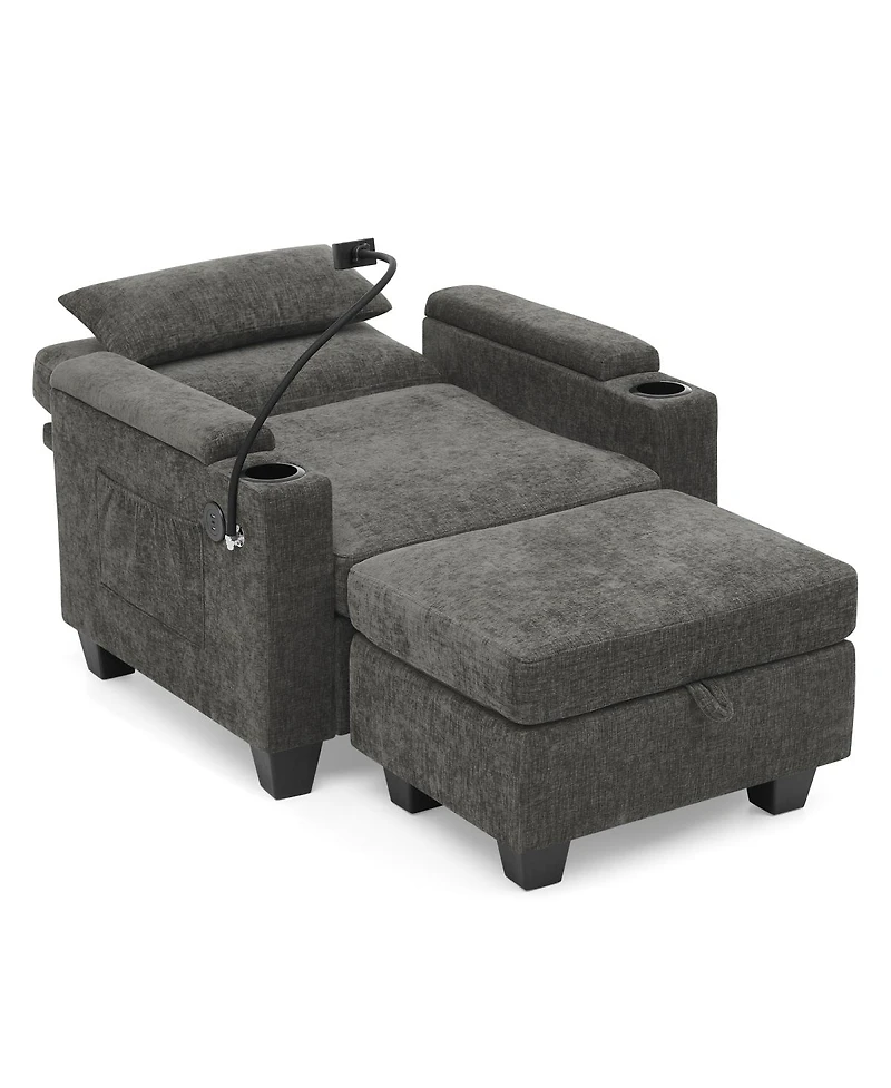 Streamdale Furniture Recliner Sofa with Usb Stand Storage Ottoman