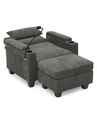 Streamdale Furniture Recliner Sofa with Usb Stand Storage Ottoman