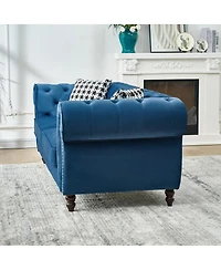 Streamdale Furniture 3 And 3 Velvet Chesterfield Sofa with Roll Armrest and Nailhead