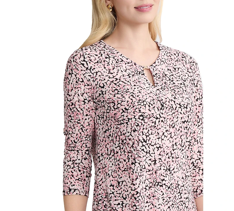 Jones New York Women's Printed V-Neck 3/4-Length Sleeve Top