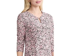 Jones New York Women's Printed V-Neck 3/4-Length Sleeve Top