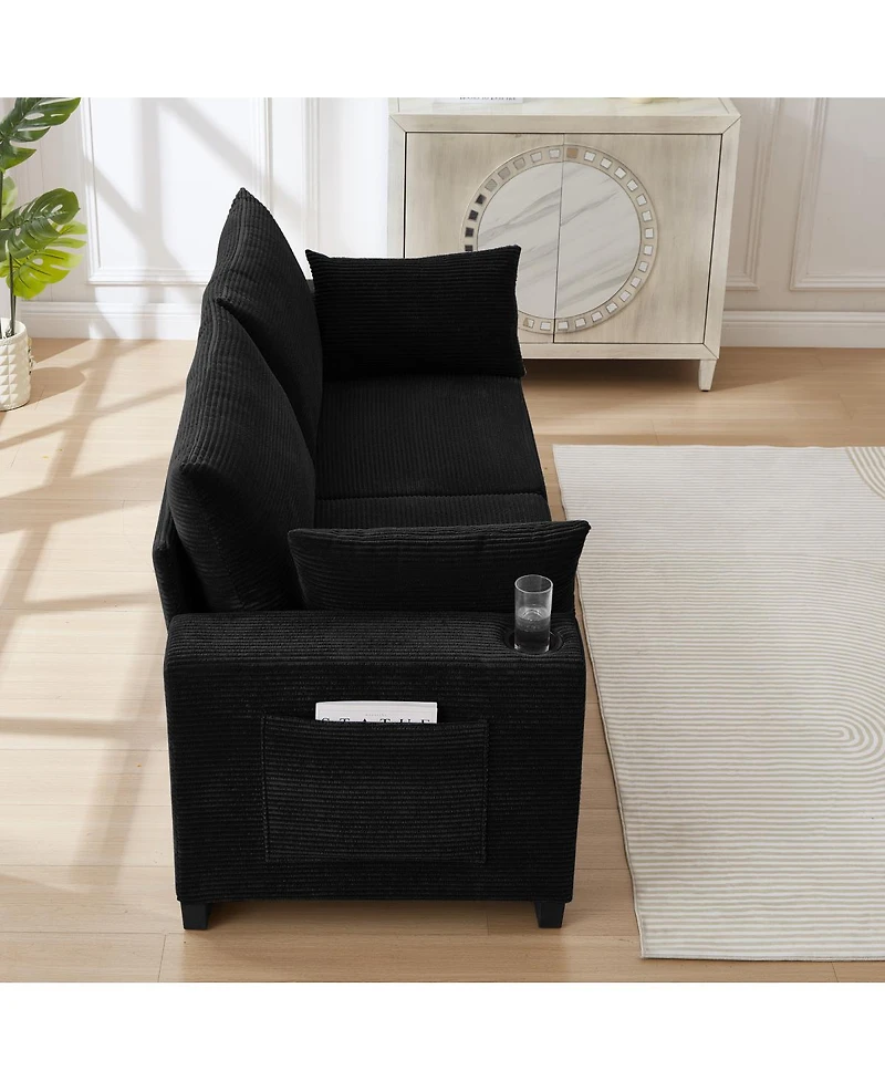 Streamdale Furniture 78 inch Corduroy Sofa with Usb, Cup Holders, Side Pocket