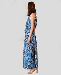 julia jordan Women's Printed Satin Halter Neck Maxi Dress