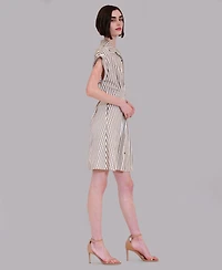 julia jordan Women's Stripe Collared Neck Mini Shirt Dress