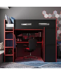 Streamdale Furniture Loft Bed with Desk, Wardrobe, Storage, Rgb Light