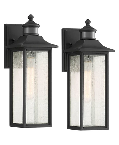 John Timberland Mission Outdoor Wall Light Fixtures Set of 2 Motion Sensor 16 Seeded Glass for Post Exterior Barn Deck