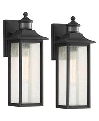 John Timberland Mission Outdoor Wall Light Fixtures Set of 2 Motion Sensor 16 Seeded Glass for Post Exterior Barn Deck