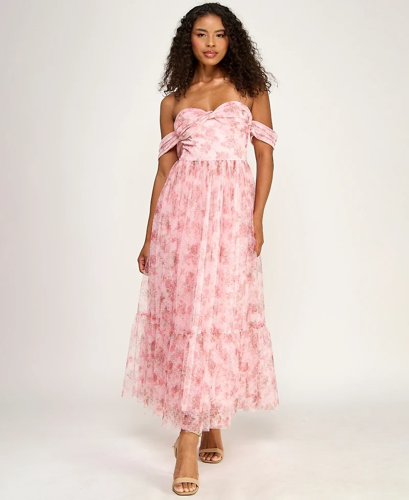 Seni & Cade Women's Floral Ruffle Hem Off-The-Shoulder Dress