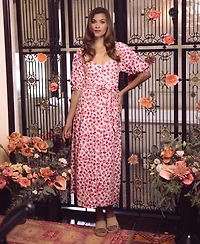 CeCe Women's Sweetheart Neck Puff-Sleeve Cotton Midi Dress