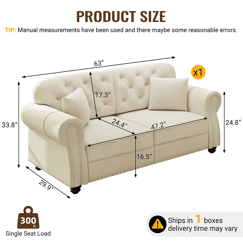 Streamdale Furniture Velvet Chesterfield Sofa with Nailhead Trim and 2 Pillows