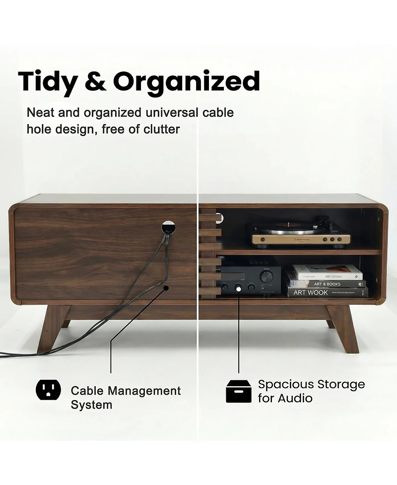 Streamdale Furniture Mid-Century Modern Tv Stand with Slatted Sliding Door