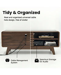 Streamdale Furniture Mid-Century Modern Tv Stand with Slatted Sliding Door