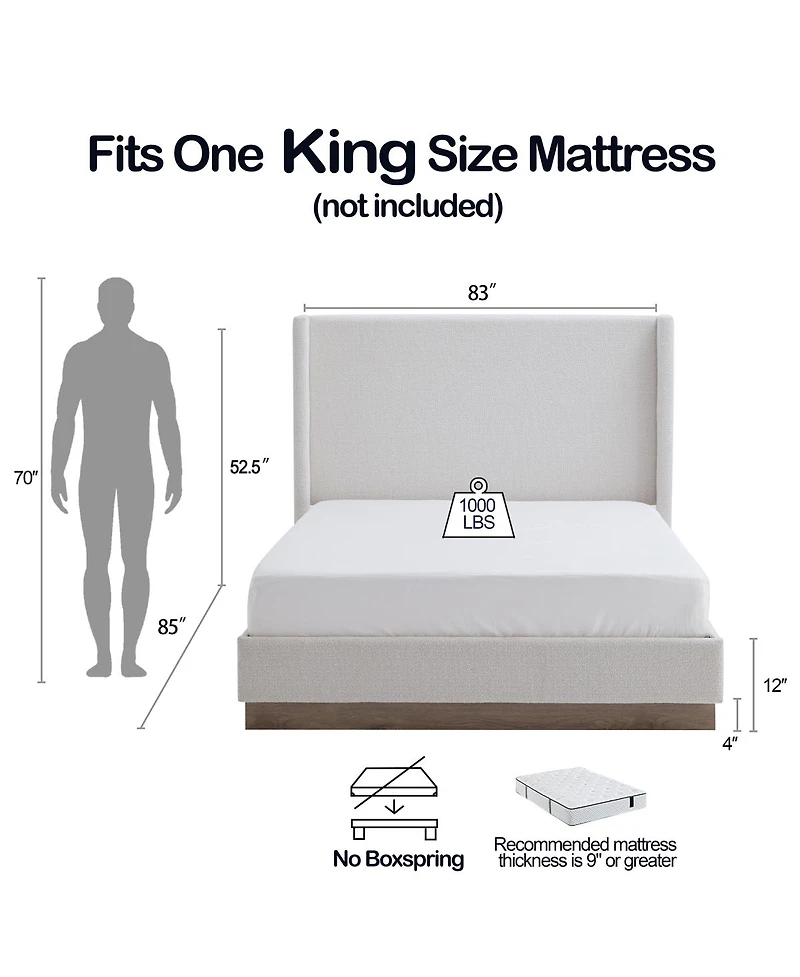 Streamdale Furniture King Oat Boucle Wingback Platform Bed