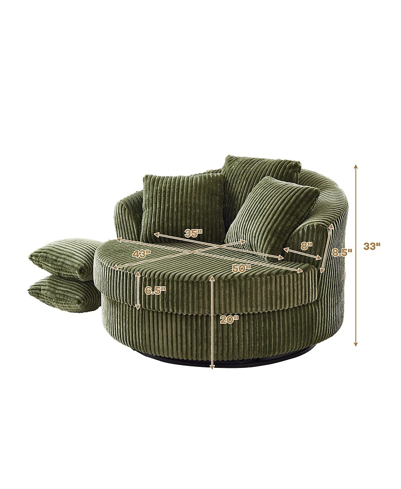 Streamdale Furniture Swivel Corduroy Sofa Chair with 5 Pillows