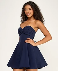 City Studios Juniors' Strapless Pleated Fit and Flare Mini Dress