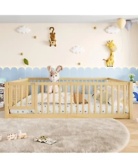 Streamdale Furniture Queen Size Bed Floor Bed with Safety Guardrails and Door for Kids