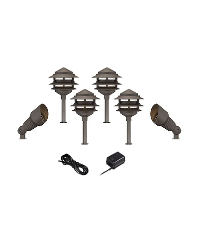 John Timberland Pagoda 17 High Modern 8-Piece Outdoor Landscape Path and Spotlight Kit Set Porch Led Bulb Finish