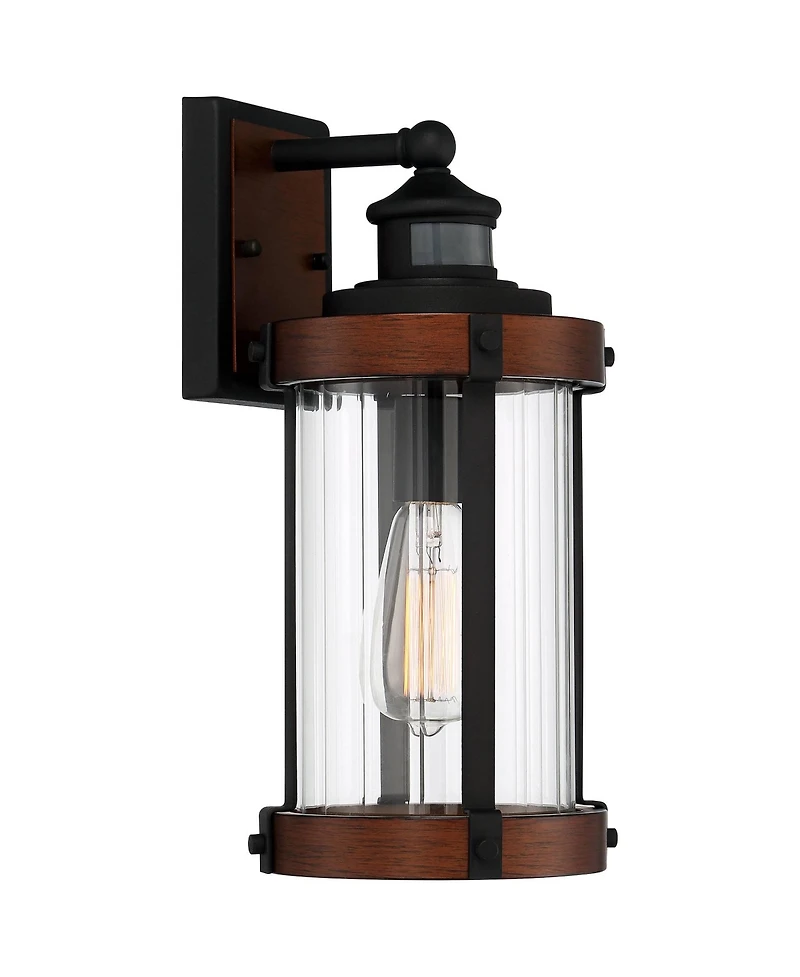 John Timberland Stan Industrial Outdoor Wall Light Fixtures Set of 2 Dark Wood Motion Sensor 15 Clear Glass for Porch Patio