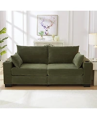 Streamdale Furniture 78" Corduroy Sofa with Usb, Cup Holders, Side Pocket