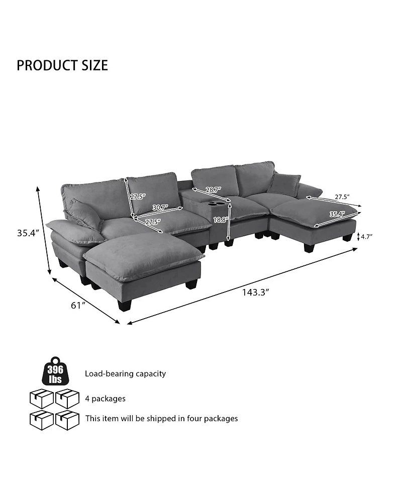 Streamdale Furniture Modular U-Shape Cloud Couch with Storage and Usb