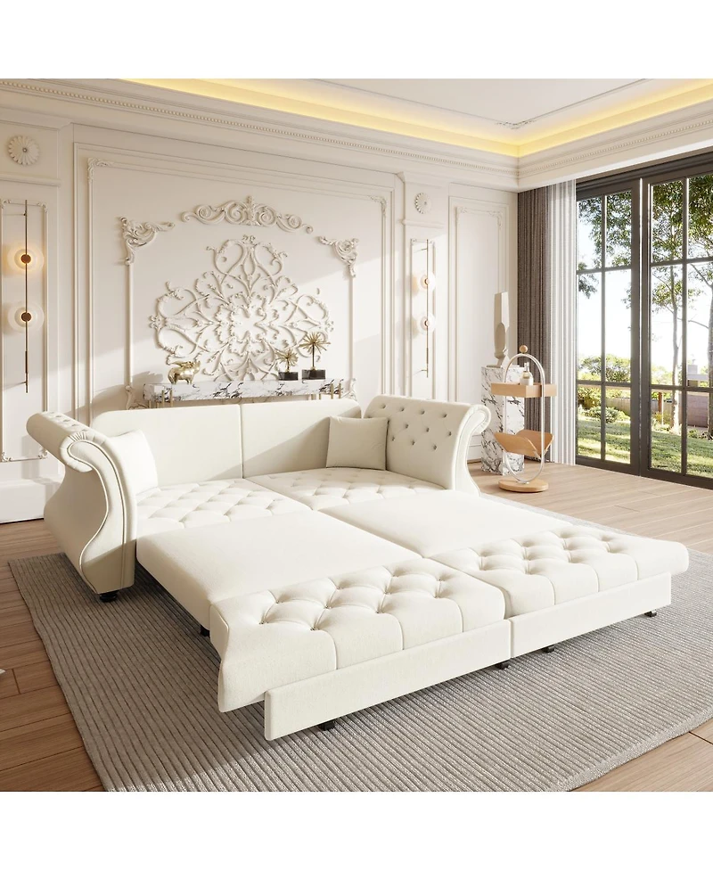 Streamdale Furniture Oversized Chesterfield Pull Out Sofa Bed, Velvet Couch