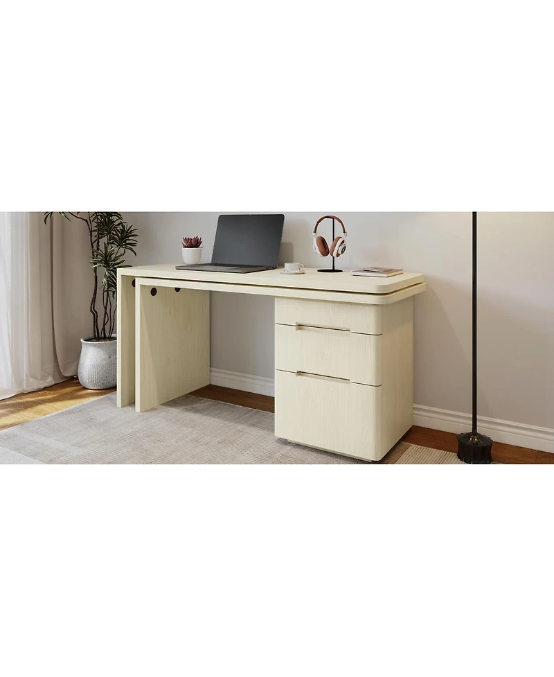 Streamdale Furniture 90" Modern L-Shape Wood Desk with 3 Drawers and Rotating Top