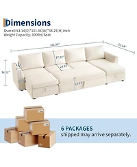gaomon Sectional Sleeper Sofa with Pull Out Bed, Chenille Modular Sectional Couch with Pull Out Couch and Storage Seat & 2 Ottomans