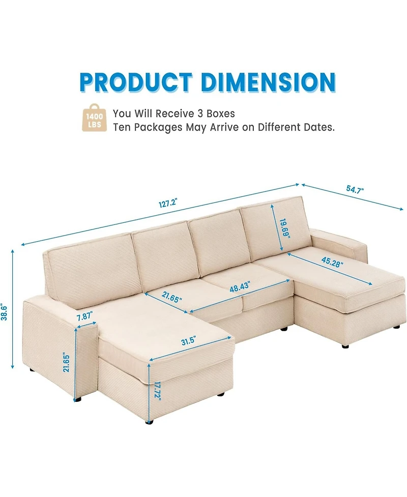 gaomon Modular Sectionla Sofa, 7 Seat U-Shaped Couch with Removable Washable Covers, Modern Convertible Deep Seat Sofa