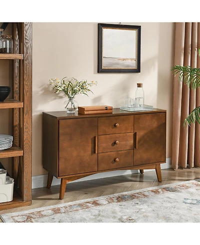 Rainsken Buffet Cabinet, 47.3" Mid Century Modern Sideboard with 2 Doors and 3 Drawers, Accent Console Table for Kitchen, Living Room