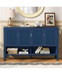 Rainsken 55" Modern Wood 4 Door Buffet Sideboard with Open Shelf
