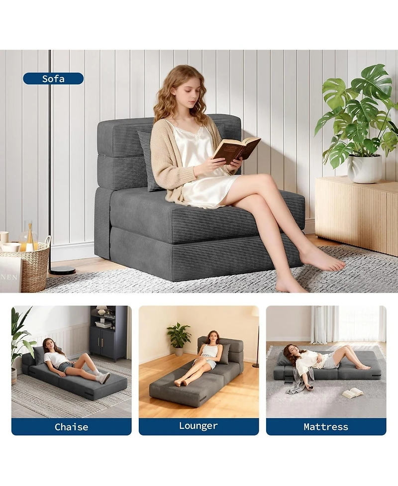 gaomon 2 Pieces Folding Sofa Bed Chair, Convertible Couches with Foldable Design, Comfortable Cloud Couch for Living Room