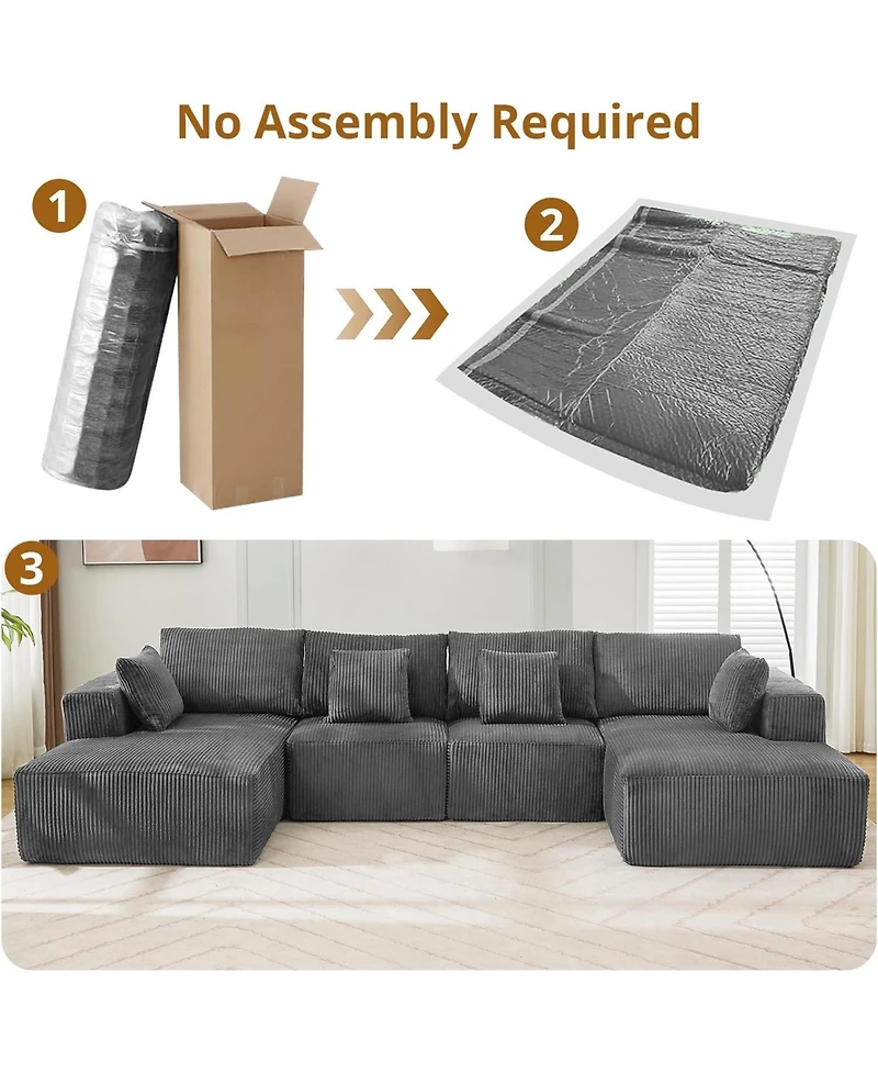 gaomon 137" Modular Sectional Sofa, Cloud Foam Sectional Couch with U-Shape Chaise/Throw Pillows/Plush Corduroy Fabric, No Assembly Required