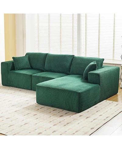 gaomon 108" modular sectional with cloud foam, L shape chaise, corduroy fabric, throw pillows, no assembly, comfy and space saving design.