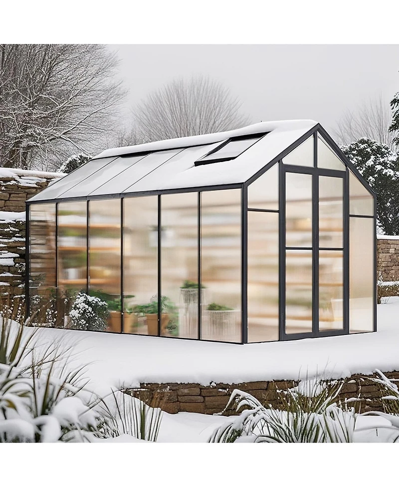 Sugift Polycarbonate Greenhouse, 8 x 12 Ft, with 2 Vent Windows and Hinged Door