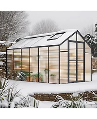 Sugift Polycarbonate Greenhouse, 8 x 12 Ft, with 2 Vent Windows and Hinged Door