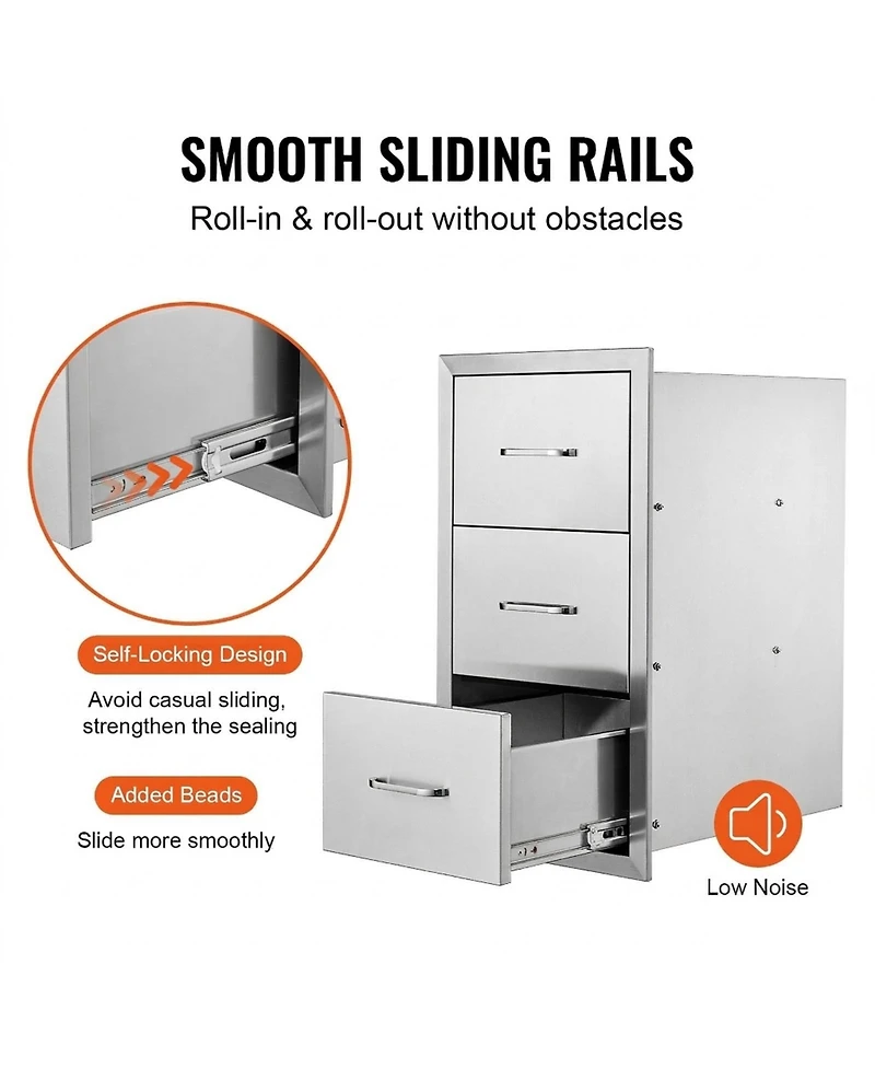 Sugift Triple Stainless Steel Outdoor Kitchen Drawers 16in W x 28.5in H x 20.5in D