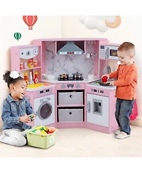 Slickblue Wooden Play Kitchen for Kids with Realistic Lights Sounds