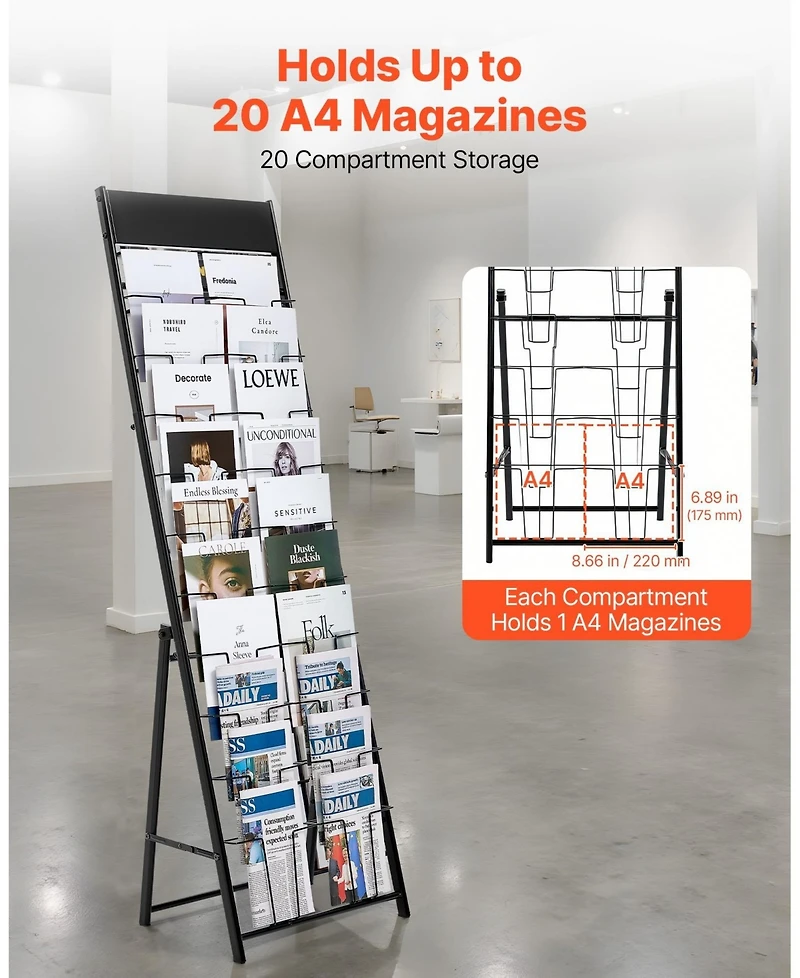 Sugift 20 Pocket Brochure Display Rack Magazine Holder for Office and Exhibitions