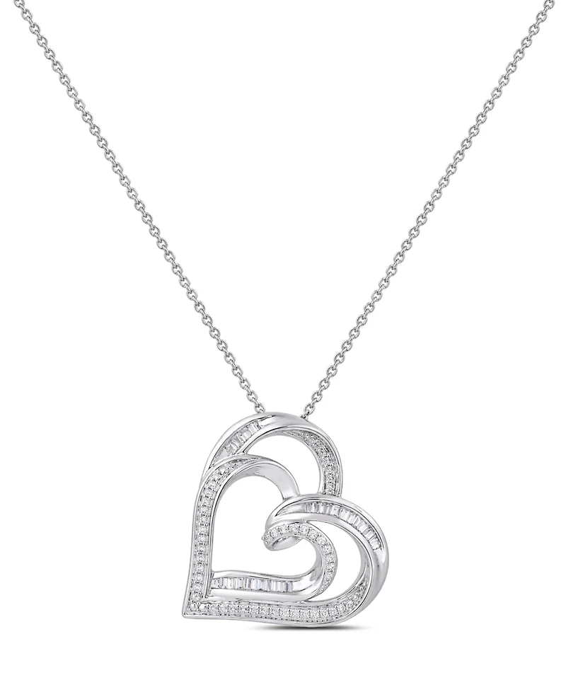 Diamond Double Heart Adjustable Pendant Necklace (1/4 ct. t.w.) in Sterling Silver