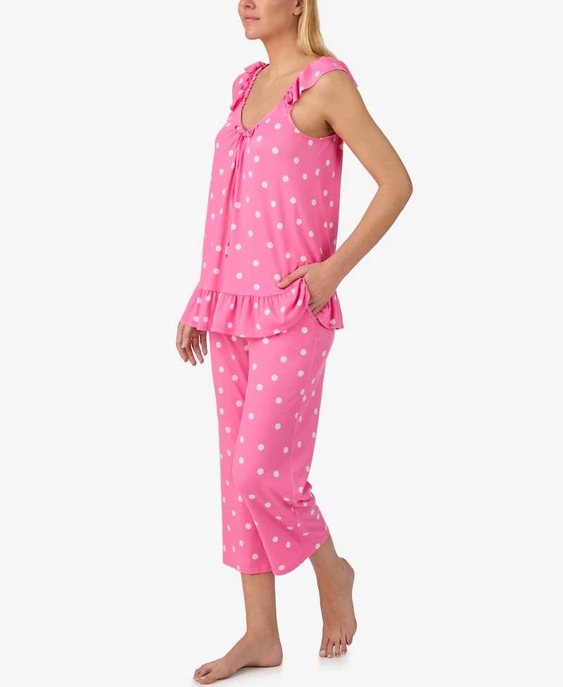 Ellen Tracy Women's Flutter-Sleeve Top and Cropped Pajama Pants, 2-Piece Set