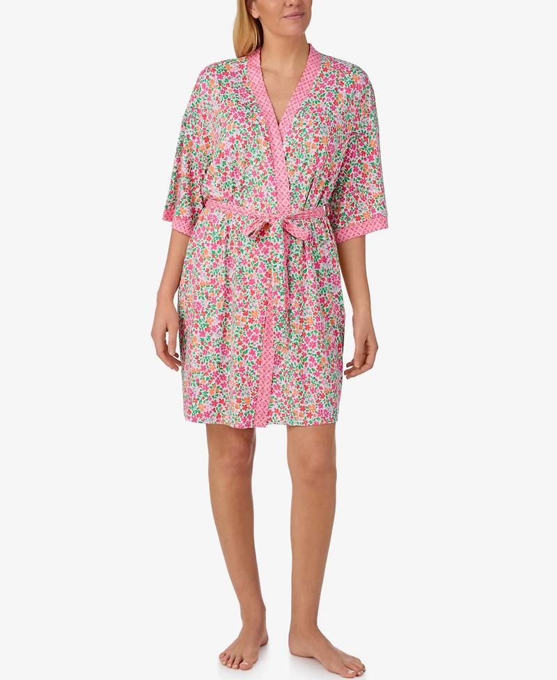 Ellen Tracy Women's Printed Wicking Jersey Short Robe