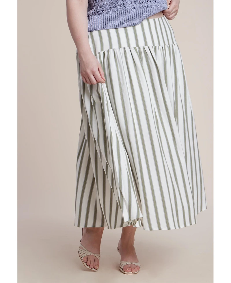 Eloquii Women's Drop Waist Striped Linen Skirt