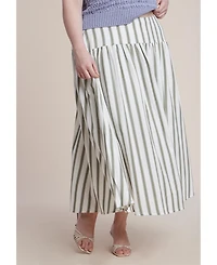 Eloquii Women's Drop Waist Striped Linen Skirt