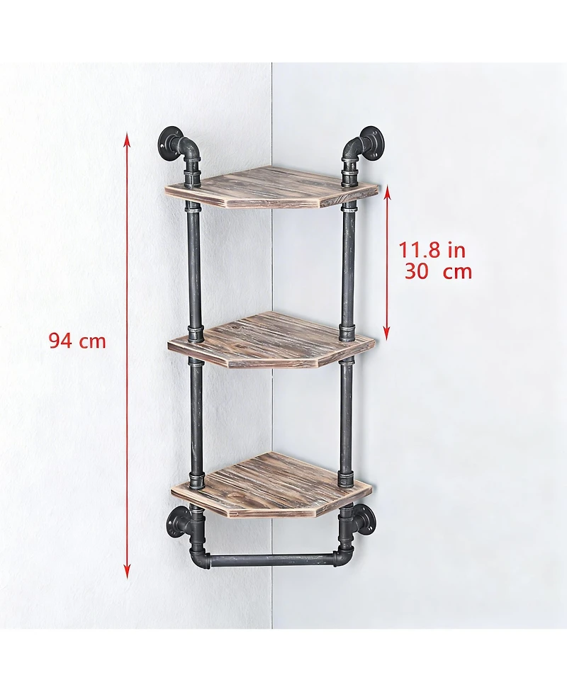 Yigi Industrial Pipe Shelf Rustic Corner Metal Wood Bathroom Wall Mounted Towel Bar